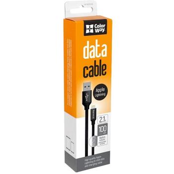 Colorway кабель для данных CW-CBUL004-BK, 1 м, 2.1 А, Apple Lightning/USB, черный, TPE/нейлон, зарядка и передача данных (CW-CBUL004-BK)