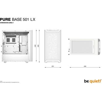 Be Quiet Kaste PURE BASE 501 LX BGW79, 3x120mm priekšējie ventilatori, 1x140mm aizmugurējais ventilators, 5x2.5