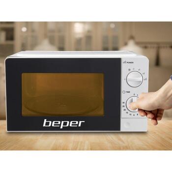 Beper Микроволновая печь BF.570, 20л, 700Вт, 5 уровней мощности, таймер 0-30 мин, вращающаяся тарелка 24,5см (BF.570)