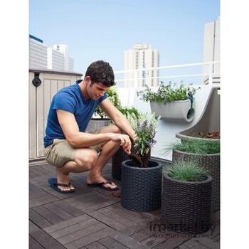 Keter Cylinder Planters S+M+L набор цветочных горшков, 29197934939, 3 шт., серый, имитация ротанга, дренаж (29197934939)