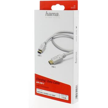 Hama USB kabelis 00183328, 1.5m, USB Type-C Male, USB Type-C Male, 3A, 480 Mbit/s, balts (00183328)