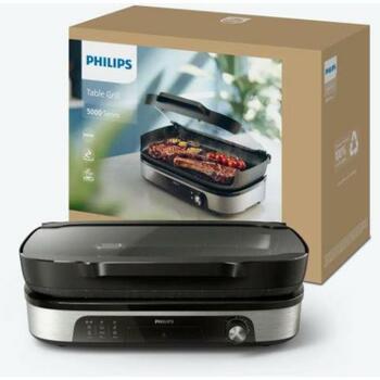 Philips Электрический гриль HD6212/90 2400W, черный, поддон для жира, антипригарное покрытие, копчение (HD6212/90)