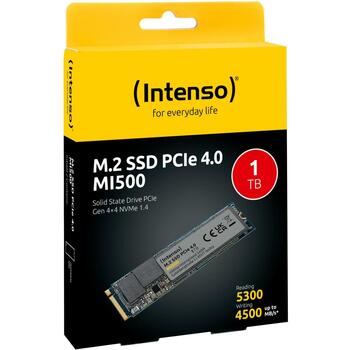 Intenso SSD M.2 3836460 1TB NVME 5300 MB/s lasīšanas, 4500 MB/s rakstīšanas, PCIe 4.0, M.2 2280 (3836460)
