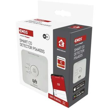 Emos CO детектор TCS0101W P56400S, 93 × 30 × 93 мм, Wi-Fi, 10 лет, 15–93 %, IP30, 2 × 1,5 V AA, Android, iOS, память тревог (P56400S)