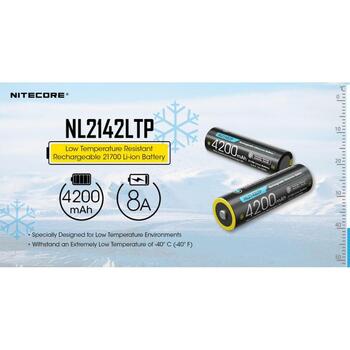 Nitecore Аккумулятор NL2142LTP 21700 4200mAh 3.6V, LTP, 8A MAX постоянный ток разряда, низкотемпературная производительность (NL2142LTP)