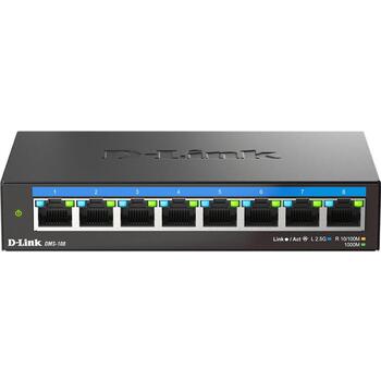 D-Link DMS-108/E galda komutators, 8 porti 2.5G, 40 Gbps, neparvaldams, metala korpuss, bez ventilatora (DMS-108/E)