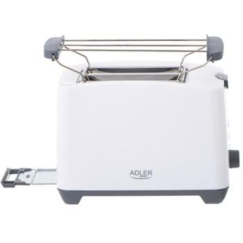 Adler Toasteris AD 3216, 750 W, 2 šķēles, plastmasas korpuss, balts, automātiskā izslēgšanās, atkausēšanas funkcija (AD 3216)