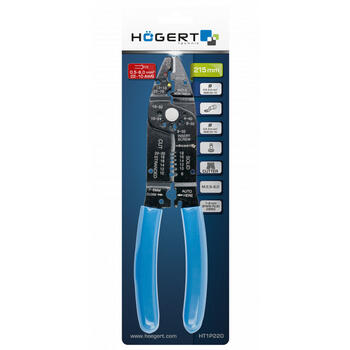 Hogert HT1P220 izolēto vadu noņemšanas knaibles, 0.5-6.0mm², 22-10 AWG, 215mm, ergonomisks rokturis (HT1P220)