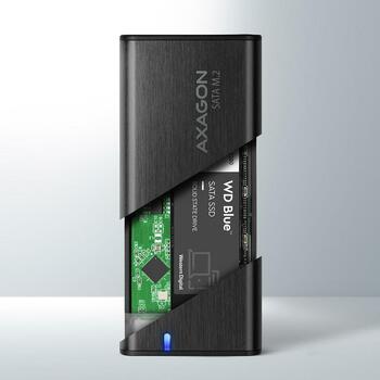 Axagon SSD корпус EEM2-SBC M.2 SATA, 10Gb/s, USB-C 3.2 Gen 2, черный, безвинтовой, 42/60/80 мм (EEM2-SBC)