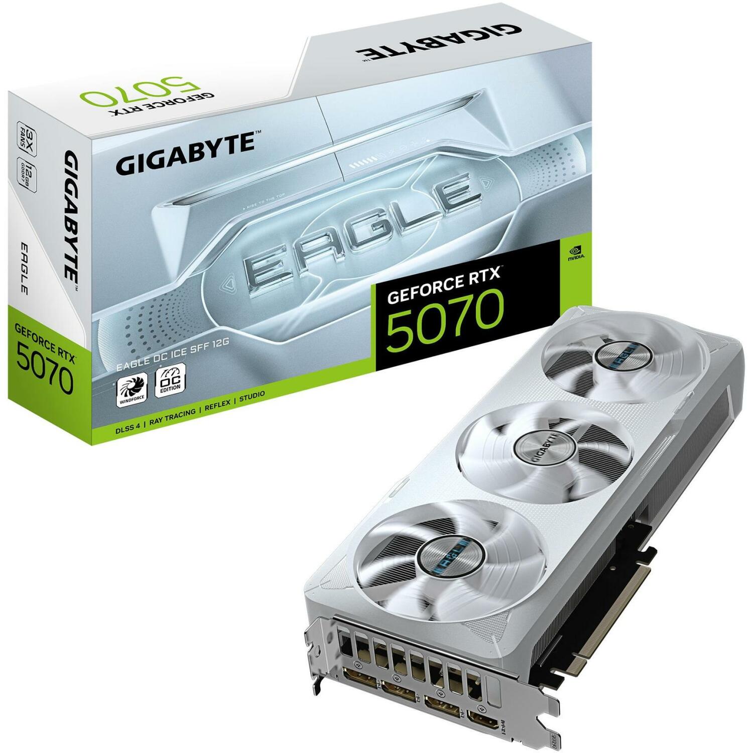 Gigabyte Video karte GV-N5070EAGLEOC ICE-12GD 12GB GDDR7, 192 bit, PCI-E 5.0, 2587 MHz, 3 x DP 2.1a, 1 x HDMI 2.1b, NVIDIA DLSS 4 (GV-N5070EAGLEOC ICE-12GD)