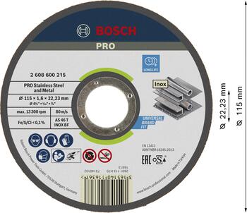 Griešanas ripa 115x22x1,6 mm,INOX, Mazām leņķa slīpmašīnām PRO STAINLESS STEEL AND METAL GRIEZĒJDISKS, 2608600215, BOSCH (2608600215)