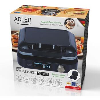 Adler Vafeļu cepējs AD 3087, 2200 W, 2 vafeles, Beļģu, LED displejs, regulējams termostats, nelīpošs pārklājums (AD 3087)