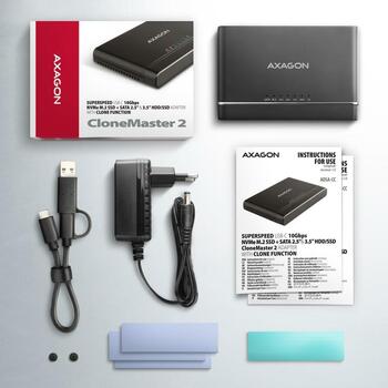 Axagon SSD адаптер ADSA-CC USB-C 10Gbps, M.2 NVMe, SATA, 0.1м, блок питания, USB-C кабель (ADSA-CC)