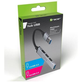 Tracer USB хаб H41 TRAPOD47000, 1x USB 3.0, 3x USB 2.0, 4x USB Type A Female, USB 5V, серебристый, без драйверов (TRAPOD47000)