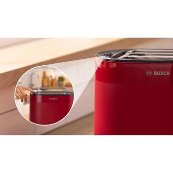 Bosch Tosteris MyMoment TAT2M124, 950 W, 2, sarkana, plastmasa, atkausēšanas funkcija, automātiskā izslēgšanās (TAT2M124)