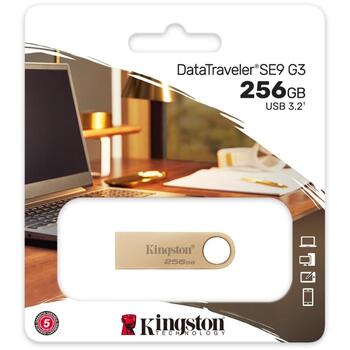 Kingston DataTraveler SE9 G3 DTSE9G3/256GB, 256 ГБ, 220 МБ/с, 100 МБ/с, USB Type-A, металлический корпус, золотой цвет (DTSE9G3/256GB)