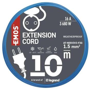 Emos Удлинитель P01510W, 10 м, синий, 250 В, 16 А, 1 розетка, IP44, PVC, защита от детей (P01510W)