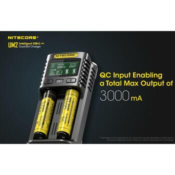 Nitecore Зарядное устройство UM2, 2 слота, 3000mA, ЖК-дисплей, восстановление IMR аккумуляторов, 1500mA на слот (UM2)