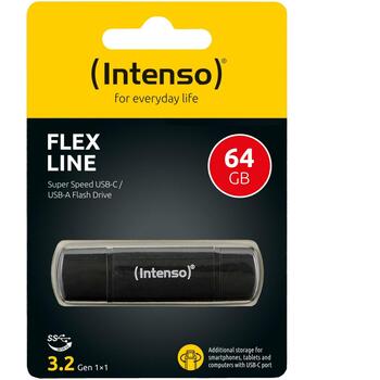 Intenso USB zibatmiņa 3544490, 64 GB, USB 3.2 Gen 1, lasīšanas ātrums 70 MB/s, melna, alumīnijs, OTG saderīga (3544490)