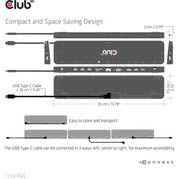 Club3D dokstacija CSV-1565 100W, 1x HDMI 4K60Hz, 1x DP 4K60Hz, 1x VGA 1920x1080@60Hz, 2x USB-C, 5x USB-A, 1x RJ-45, audio ports (CSV-1565)