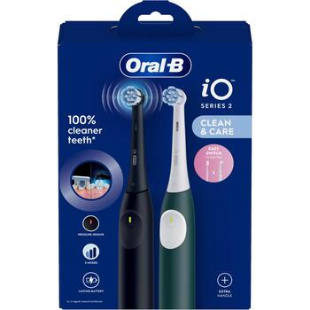 Oral-B elektriskā zobu birste iO2 Duo, 2 galviņas, 3 režīmi, uzlādējama, pieaugušajiem, melna/zaļa (iO2 Duo)