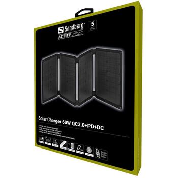 Sandberg Солнечное зарядное устройство 420-80, 60W, 15W USB-A, 18W USB-A QC3.0, 60W USB-C PD, 60W DC 5521, монокристаллическое (420-80)