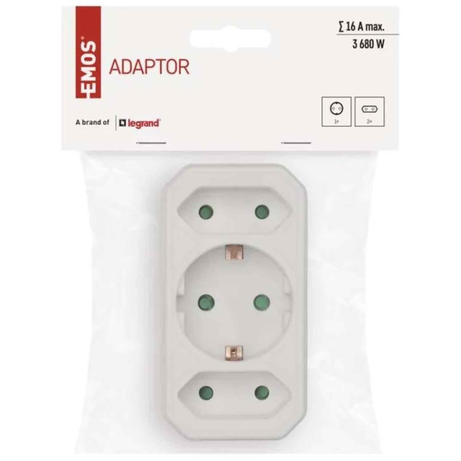 Emos Множественные розетки P00272, 1x2P+PE+2x2P, 3 680 W, IP20, защита от детей (P00272)