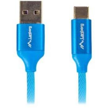 Lanberg USB Type-C к USB Type-A 2.0 кабель, CA-USBO-22CU-0018-BL, 1.8 м, 480 Мбит/с, Синий, QC 3.0, алюминиевые разъемы (CA-USBO-22CU-0018-BL)