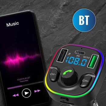 Manta FM модулятор TFM102 STREAM, QC3.0 USB, USB-C PD 20W, Bluetooth 5.0, MicroSD слот, 7 типов фоновой подсветки (TFM102 STREAM)