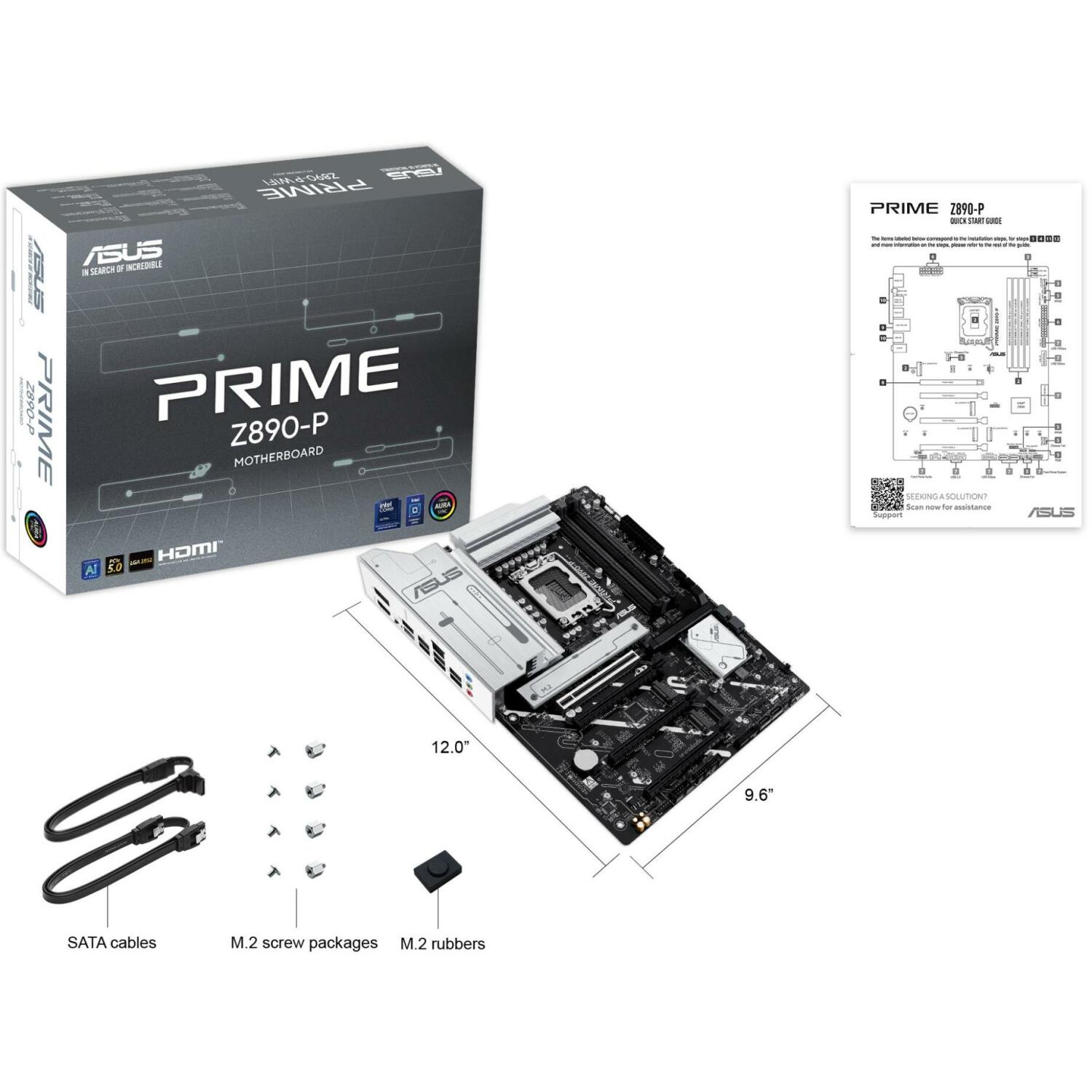 Asus Mātesplate PRIME Z890-P, LGA 1851, DDR5, 192 GB, 4 DIMM, 4 M.2, 2.5 Gb Ethernet, 7.1 audio, ATX (PRIME Z890-P)