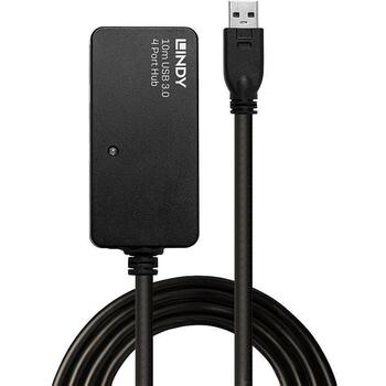 Lindy 43159 USB 3.0 удлинитель 10м, 3 разъема, черный (43159)