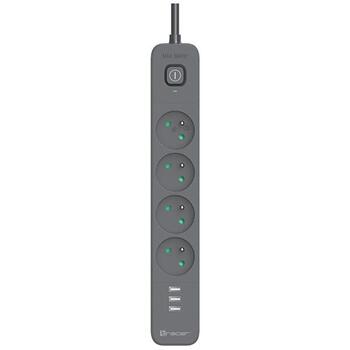 Tracer Удлинитель TRALIS47685, 5м, 4 розетки, 3x USB A, графит, выключатель, заземление (TRALIS47685)