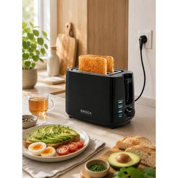 Brock BT 1005 BK tosteris, 800W, 2 maizītes, 6 līmeņi, atkausēšana, uzsildīšana, drupaču paplāte (BT 1005 BK)