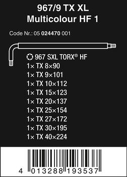 TORX skrūvgriežu komplekts Multicolor (9gab.) 967/9 TX XL 05024470001 WERA (05024470001)