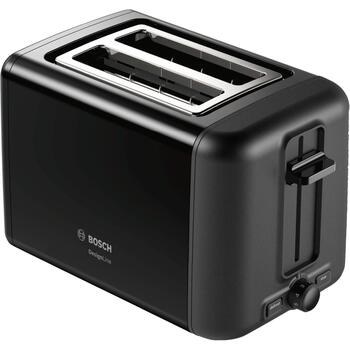 Bosch DesignLine maizīšu sildītājs TAT3P423, 970 W, 2, nerūsējošais tērauds, melns, automātiska izslēgšanās, augsts pacēlums (TAT3P423)