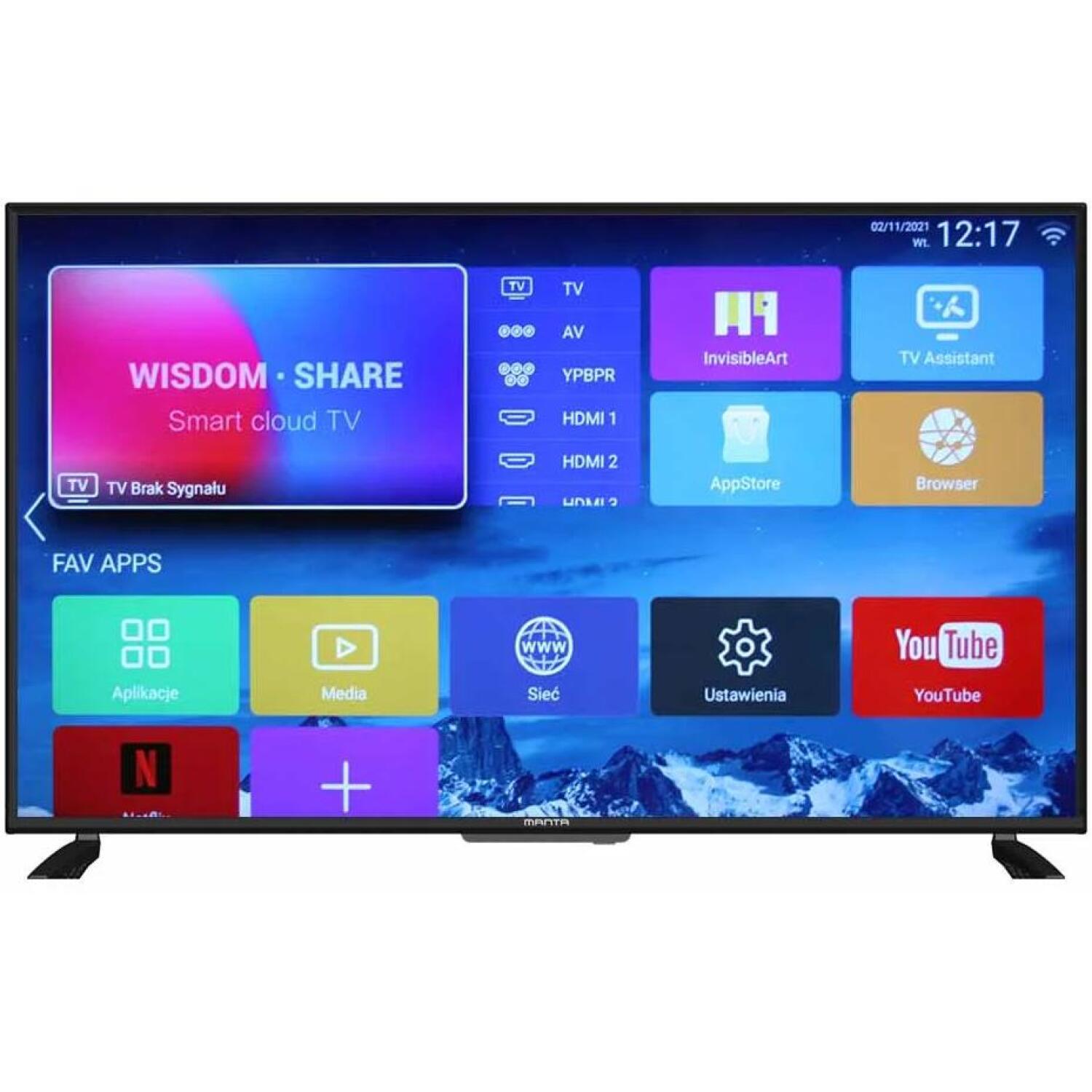 Manta televizors 43LUA120D, 43 collas, 3840x2160 px, DVB-T2/HEVC H.265, 2x8W, WiFi, HDR, VESA 200x200 (43LUA120D)