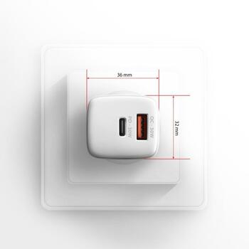 Axagon настенный зарядное устройство ACU-PQ30W 30W, 100-240V, 2xUSB, быстрая зарядка, защита от перегрузки, белый (ACU-PQ30W)