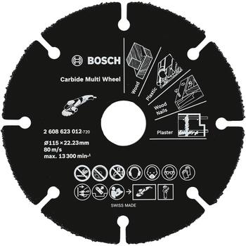 Bosch Griešanas disks 2608623012, 115 mm, 1 mm, 22.23 mm, karbīds, taisns, 13300 m/s, koks/plastmasa/ģipsis, 80 rpm (2608623012)