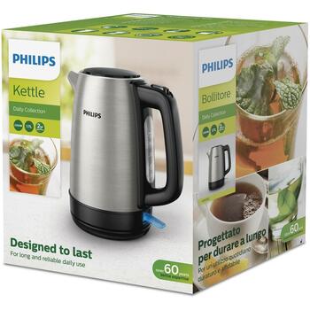 Philips чайник HD9350/90, мощность 2200 Вт, объем 1.7 Л, нержавеющая сталь, без проводов, фильтрация, 360° поворотная база (HD9350/90)