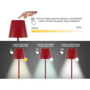 Beper P201UTP114 galda lampa, 5V, 1.5W, 110lm, 3000-6000K, IP44, LED, skārienslēdzis, USB, sarkana (P201UTP114)