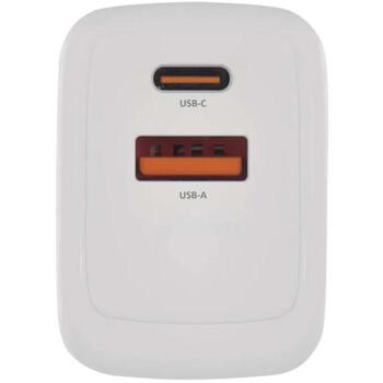 Emos Универсальное USB настенное зарядное устройство GaN V02G20, 20 Вт, 100-240 В, 2xUSB, быстрая зарядка, защита от перегрузки (V02G20)
