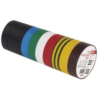 Emos PVC изоляционная лента F615992, 10 м, 15 мм, 10 шт., Устойчивость к УФ, водоотталкивающая, электрическая прочность 40 кВ/мм (F615992)