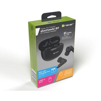 Tracer Наушники T10 TWS BT TRASLU47504, 5ч, 10м, Bluetooth 5.4, 300мАч, 107дБ, 32Ω, in-ear, черный (TRASLU47504)
