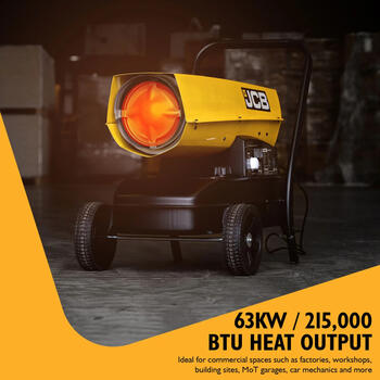 JCB JCB-SH215DP24 dīzeļa un petrolejas sildītājs telpu un halles apkurei 63kW 215000BTU 50L 5.8L/h līdz 1300m³ ar termostatu un riteņiem (JCB-SH215DP24)