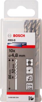 HSS-G urbji metālam 4,8mm, 10gab., Urbjmašīnām/skrūvgriežiem PRO METAL HSS-G STANDARTA SPIRĀLVEIDA URBJA GARUMS, 2608595334, BOSCH (2608595334)