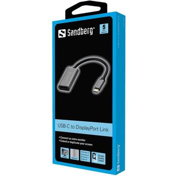Sandberg Adapteris 136-19, USB Type-C, DisplayPort 20 pin sievišķais, 4K 60Hz, alumīnija korpuss, USB barošana (136-19)