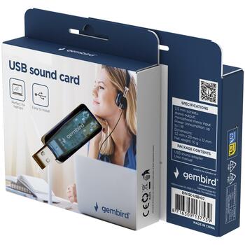 Gembird USB звуковая карта SC-USB-02, USB, 3.5 мм, 1 выход для наушников, Синий/прозрачный, CE/RoHS (SC-USB-02)
