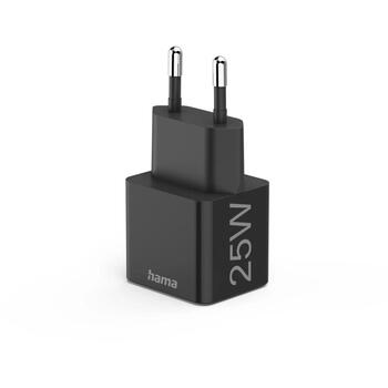 Hama 00201651 USB-C lādētājs, 25W, 100-240V, 1xUSB-C, PD, Quick Charge 3.0, melns (00201651)