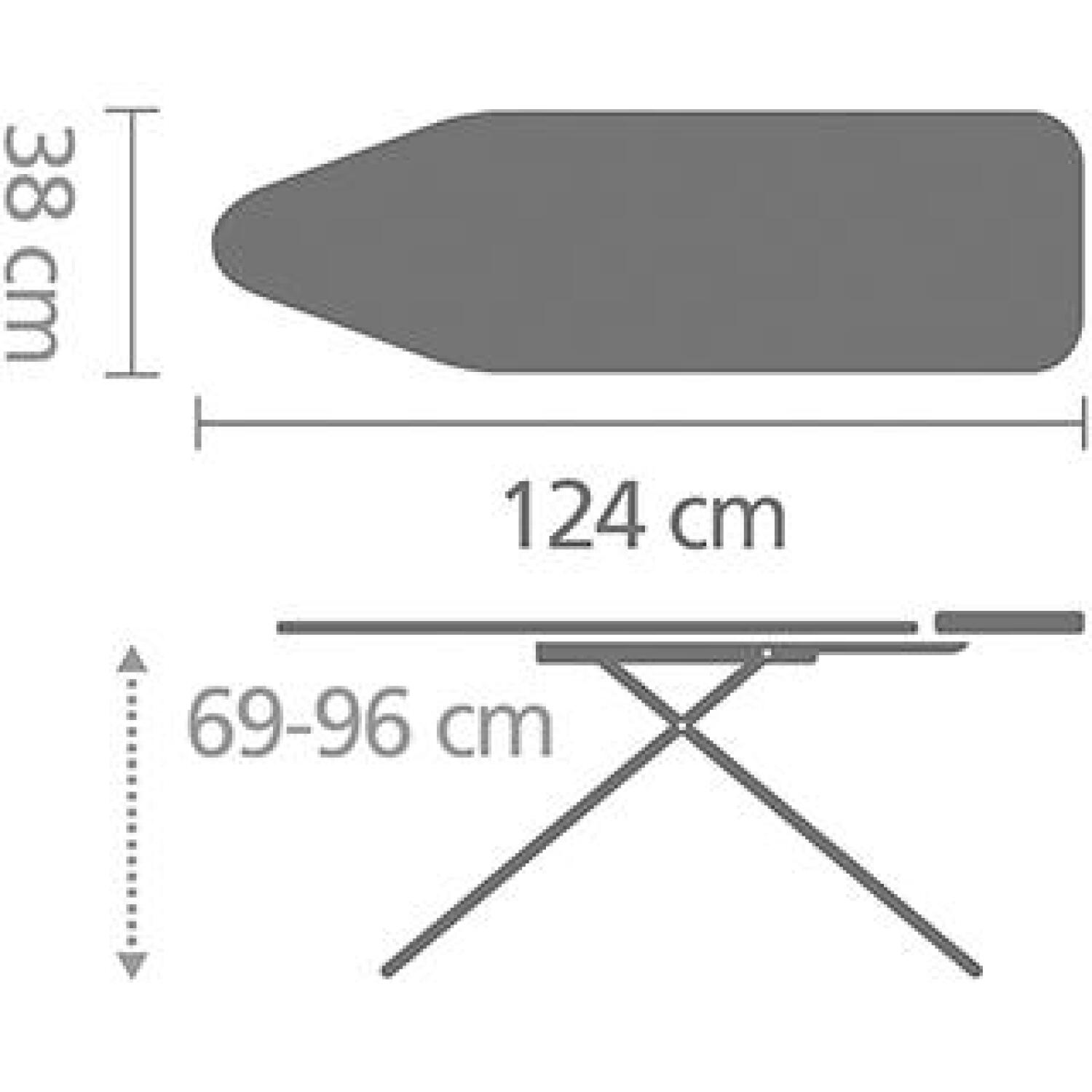 Brabantia gludināmais dēlis 134302, 124x38cm, 69-96cm, tērauda rāmis, kokvilnas pārvalks, tvaika gludekļa paliktnis (134302)