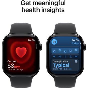 Apple Умные часы Series 11 MFC24ET/A, 46mm, 64GB, Аккумулятор, GPS, LTE, Черный спортивный ремешок, 24ч работы от аккумулятора (MFC24ET/A)